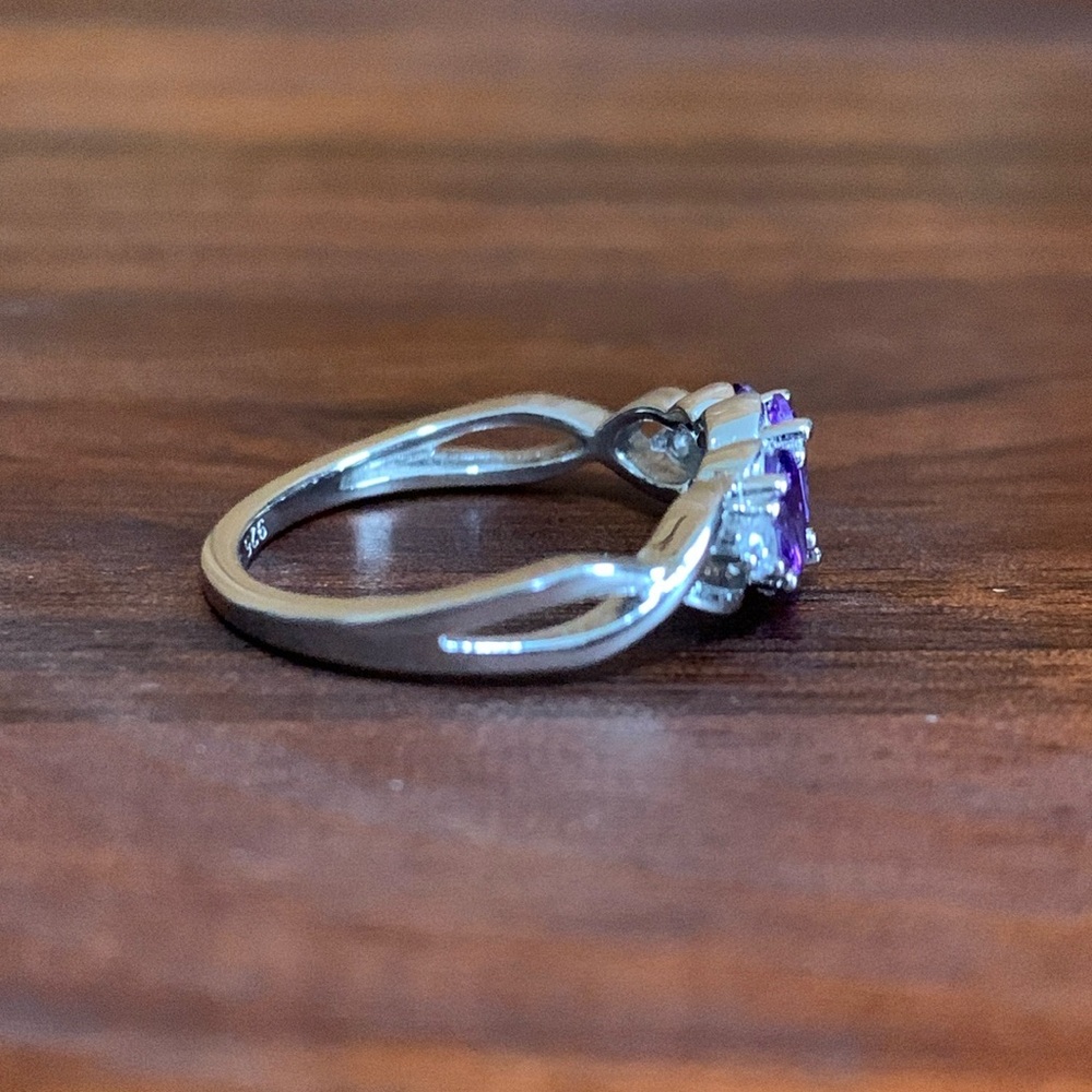 Sterling Silver Triple Oval Amethyst CZ Ring - Picture 4 of 6